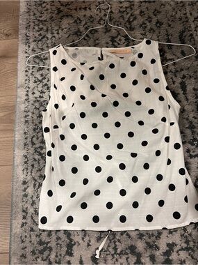 Olivaceous White Sleeveless Tank with Black Polka Dots